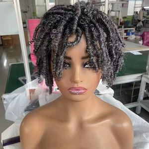 Perruques en cheveux naturels, style afro court bob <span class=keywords><strong>dreadlocks</strong></span> 4c, <span class=keywords><strong>gris</strong></span> argenté, perruques faites à la machine, style crépu 4c <span class=keywords><strong>gris</strong></span> sel et poivre - Product Image 3