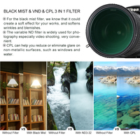 Filtre ND Variable OEM d'usine, CPL, Black Mist, Diffusion Douce, Verre Optique HD Multi-couches avec Revêtement Nano Anti-rayures pour Appareil Photo