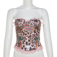 Nouvel ensemble tendance pour femme : Crop top léopard et short en dentelle, 2 pièces sexy style vintage Y2K, collection été 2026