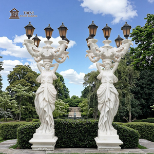 Sculpture de lampe de statue de dame en marbre blanc sculpté à <span class=keywords><strong>la</strong></span> main dans <span class=keywords><strong>la</strong></span> cour du manoir - Product Image 1