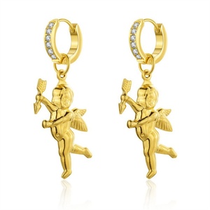 Pendientes de Aro de Perlas de Acero Inoxidable al por Mayor para Mujer, Pendientes Largos Personalizados con Dijes de Oro - Product Image 2