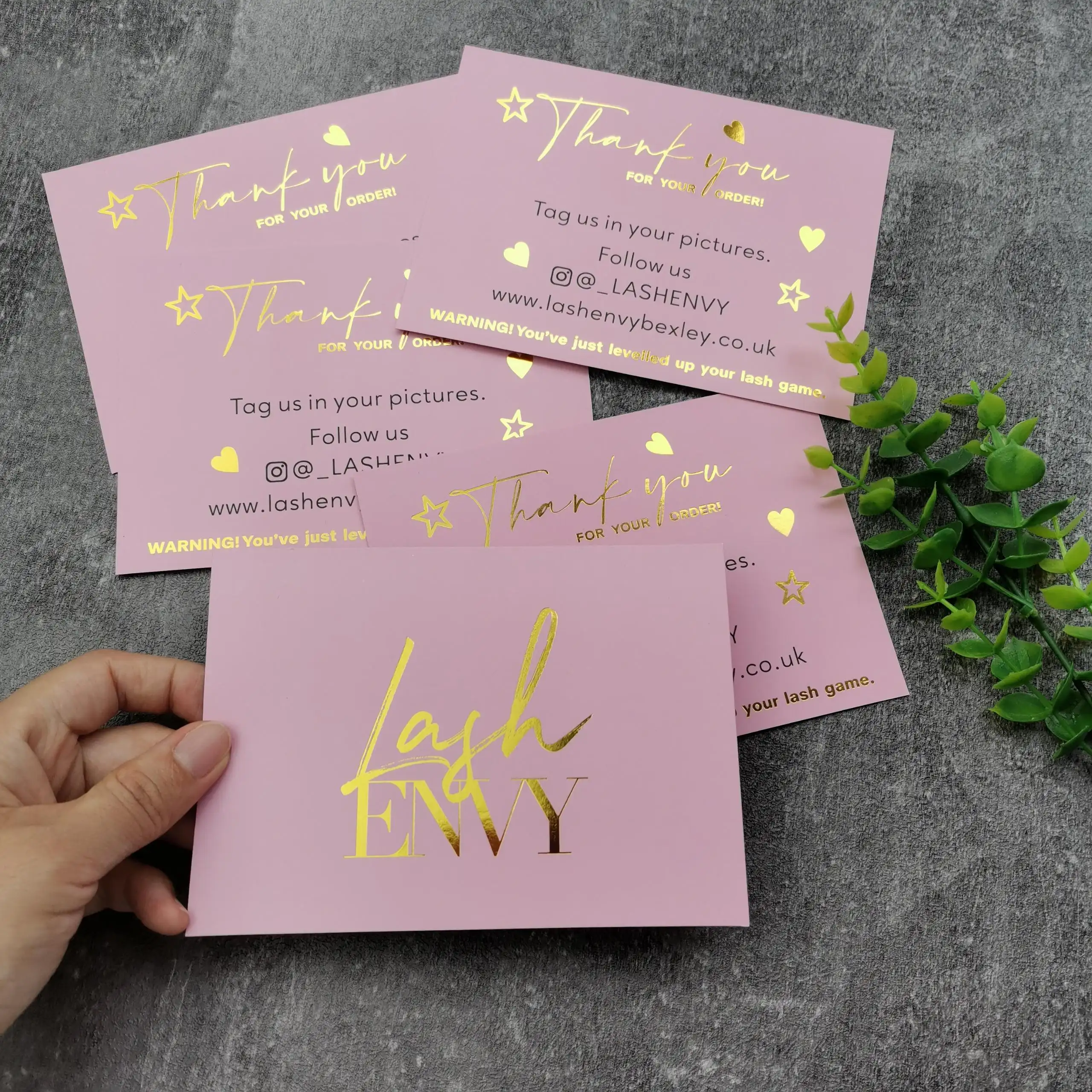 Customized Gold Foil Logo Colorful Paper Business Thank You Cards Custom Gift Pink Thank You Cards For Small Business