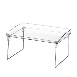 Ins Transparent Storage Rack Double Tier <b>Foldable</b> Plastic <b>Desk</b> Organizer For Cosmetics Cup Stationery Books - Product Image 3