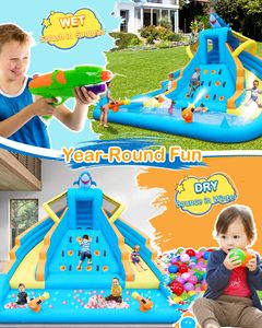 Parque Acuático Inflable Shark de 13 Pies con Toboganes Dobles, Pared de Escalada, Piscina de Chapoteo, Cañón de Agua para Niños, Jardín Trasero - Product Image 6