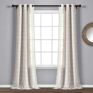 Bindi Moderne 84*38 Pouces Style Campagnard Beige Oeillet Sheer Voile Rideaux Pour Salle À Manger