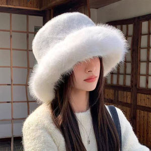 Women's <b>Ladies</b> Party Warm Soft Fluffy Thick Solid Hot Pink Orange Green Faux <b>Fur</b> Bucket <b>Hat</b> Winter Fox Fishing Ski Casual - Product Image 3