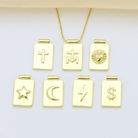 Pendentif Collier en Gros Plaqué Cuivre Lisse Or 18K, Motifs Étoile, Pentagramme, Lune, Éclair, Croix, Symbole Monétaire