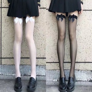 White Silk Bow Over The <b>Knee</b> Stockings With Lace Edge Women's Transparent <b>High</b> Top <b>Socks</b> For Youth - Product Image 4