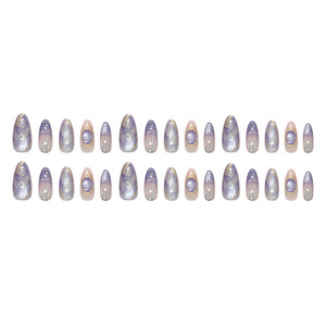 Faux ongles à presser 3D effet œil de chat <span class=keywords><strong>d</strong></span>égradé galaxie bleu violet rêveur, style européen, amovibles et réutilisables, 30 pièces - Product Image 4