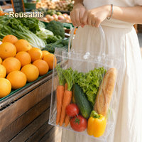 Sacs cadeaux réutilisables en PVC transparent avec poignée en corde, impression sérigraphique pour fêtes de Noël, mariages, cadeaux en gros, logo personnalisé