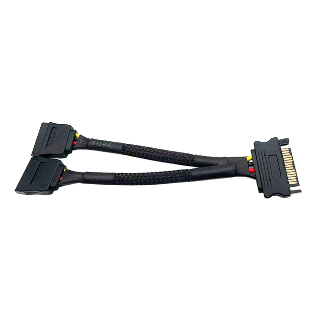 SATA Power Extension Cable - 15 Pin Male to 2x 15P Female Y Splitter Adapter for Hard Drive and SSD