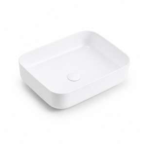 Vasque de comptoir rectangulaire en titane italien sans trous, lavabo en céramique monobloc - Product Image 1