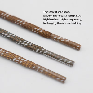 <strong>Brown</strong> Base White Dot Interwoven Round Braided 4.7mm Printed Two Tone Polyester <strong>Shoelaces</strong> for Hiking Boots Casual Sneakers - Product Image 3