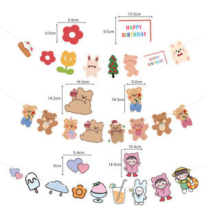 Moderne petit ours arc-en-ciel <span class=keywords><strong>licorne</strong></span> dessin animé lieu mise en page bannière décoration de fête pour la maternelle fête des enfants fleur tirant - Product Image 3