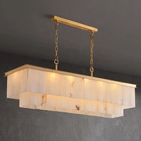 Grande Lampe Suspendue de Luxe Personnalisée Albâtre Restaurant Bar Lampe de Salon Lustre Rectangulaire en Marbre de Haute Qualité