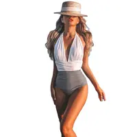 2022 costume da bagno intero Sexy senza schienale con scollo all'americana da spiaggia maturo da donna