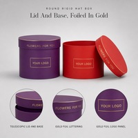 Boîte à fleurs cylindrique rigide personnalisée en gros avec couvercle et base, logo en feuille d'or pour bouquet de roses, emballage cadeau pour la Saint-Valentin
