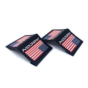 Étiquettes tissées personnalisées d'usine de haute qualité pour vêtements, étiquettes de ourlet de t-shirt avec logo drapeau - Product Image 1