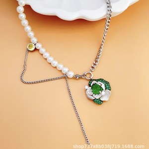 Haut de gamme plaqué or S925 argent <span class=keywords><strong>Rose</strong></span> fleur créatif Design cubain motif géométrique Zircon clavicule chaîne collier à la mode - Product Image 2