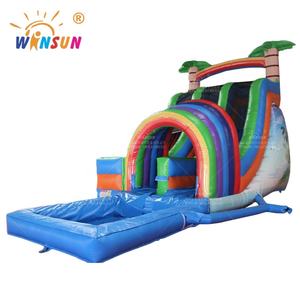 WINSUN Coloré <span class=keywords><strong>Tropical</strong></span> Rainforest Palm Tree Thème Double Lane Slip Jumping Castle Toboggan gonflable avec piscine pour la fête - Product Image 3
