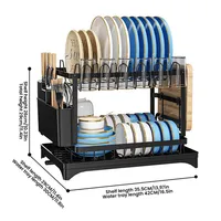 Égouttoir à vaisselle à 2 niveaux grande capacité, non pliable, support d'égouttoir d'évier de cuisine, support pour planche à découper, étagères organisatrices en métal antirouille