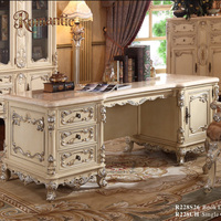 Ensemble de mobilier de bureau classique européen de luxe en bois massif sculpté, bureau de direction, bibliothèque, armoire, design de style palais français