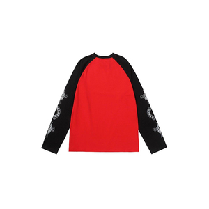 Op maat gemaakte hoogwaardige casual contrast raglan shirts met lange mouwen, katoenen zeefdruk, oversized ribkraag T-shirts voor heren - Product Image 4