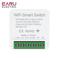 EARU EWeLink 16A Interrupteur intelligent WiFi miniature 2 voies Module de disjoncteur Contrôle vocal sans fil pour maison intelligente Application EWeLink Alexa Google Home