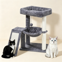 Arbre à chat multi-niveaux de 25,6 pouces en peluche grise avec poteau à gratter en sisal, hamac, lit et condo pour chat, meuble d'intérieur pour chat, fournitures pour animaux de compagnie