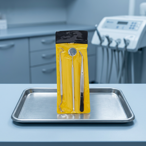 Ensemble d'instruments dentaires avec miroir, explorateur, pinces, poignée moletée, outils manuels en acier inoxydable pour soins bucco-dentaires, classe I - Product Image 4