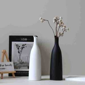 Vase de table en céramique blanche minimaliste moderne, vase à fleurs unique pour la décoration de la maison - Product Image 2