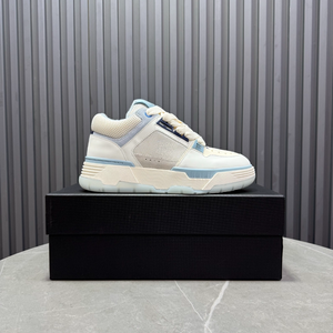 Men's White and Light Blue Chunky Low Top <b>Sneakers</b> with Thick Sole for Streetwear and Casual Daily Wear - Product Image 1