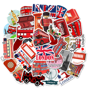 50PCS Blue Red British Style Classic London Scene Telephone Booth <strong>Bus</strong> Luggage Eco-Friendly PVC Die-Cut Custom <strong>Stickers</strong> - Product Image 2