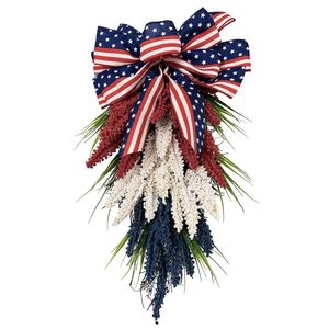 Ghirlanda Patriottica per il Giorno dell'Indipendenza Americana, Decorazione Floreale per Porta d'Ingresso, Ghirlanda Primaverile in Tessuto - Product Image 3