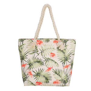 Corde en coton polyvalent imprimé floral tropical grand sac momy sacs de maman avec poche intérieure sac fourre-tout en toile vierge - Product Image 1