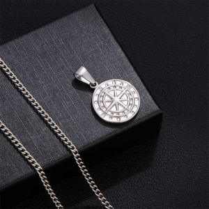 BOYI erkek paslanmaz çelik sikke pusula kuzey yıldız kolye kolye moda gümüş altın siyah Charm kolye Punk tarzı - Product Image 6