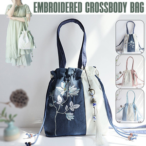 Borsa a Tracolla Vintage con Ricamo Floreale, Stile Antico, Sacchetto con Coulisse in Pelle PU, Borsa a Mano da Donna - Product Image 3