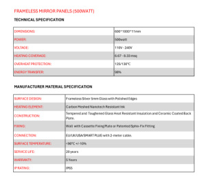 Calentador Eléctrico Portátil Económico de 500W con Infrarrojos y Energía Solar, Espejo sin Marco con Retroiluminación LED, Calentamiento Rápido - Product Image 6