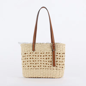 Sac de plage Tanjing haut de gamme français, de style occidental, grande capacité, fait main, avec fermeture éclair, en paille tressée, couleur unie, polyvalent et ajouré - Product Image 6