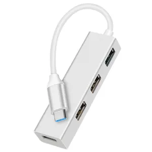 منفذ USB بموصل صغير محمول من سبائك الألومنيوم نوع C/منفذ USB 3.0+2.0 وموسع بموصل مزدوج