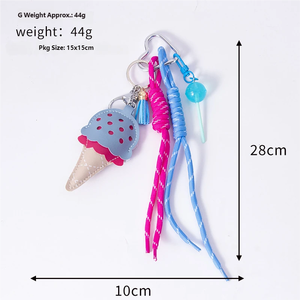 Porte-clés pendentif sac en cuir PU motif crème glacée, bonbon ou sucette, style Y2K, avec corde tressée, breloque de sac à dos, accessoires de bijoux - Product Image 6