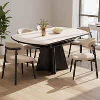 Juego de Mesa y Sillas de Comedor de Madera Maciza Rosegia, Moderno y de Lujo, Extensible y Plegable, con Superficie de Mármol, para 4/6/8 Personas, Muebles Multiusos para Hotel