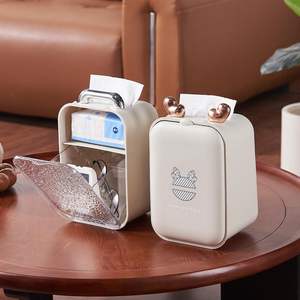 Boîte de rangement de bureau de luxe en plastique multifonctionnelle pour mouchoirs et télécommandes avec support pour téléphone pour le salon - Product Image 2