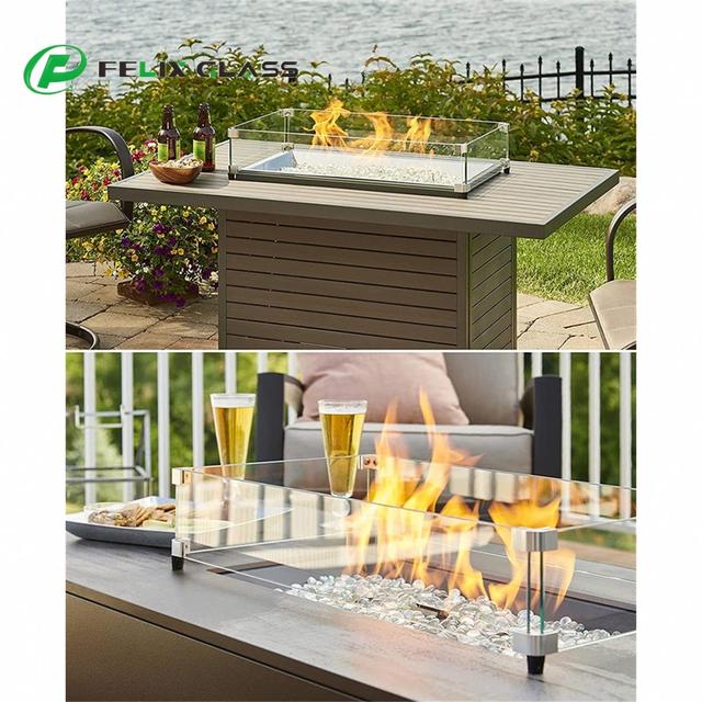 Fire Pit Tempered Glass Wind Guard Fireplace Screen Rectangular Burner Pan Windscreen Industrial Lighting Decoration