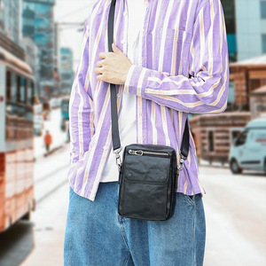 Sac bandoulière en cuir véritable pour homme Joyir, couleur noire unie, sac messager décontracté pour un usage quotidien en extérieur - Product Image 2