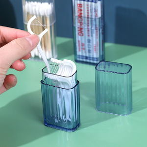 Portable Cotton Swab Storage Box With Lid Multi Functional Organizer For Jewelry <b>Toothpicks</b> Transparent Blue And White - Product Image 4