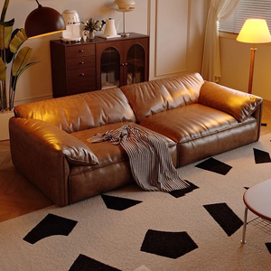 Sofá de Cuero Italiano Minimalista Estilo Oreja de Elefante, Sofá Compacto para Sala de Estar con Asiento Ancho y Respaldo Recto Profundo - Product Image 6