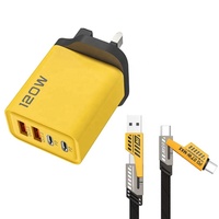 Chargeur USB 2A+2C 120W en gros, adaptateur secteur Type C à charge rapide pour téléphone 15/16 Pro, chargeur USB C avec prise UK et boîte