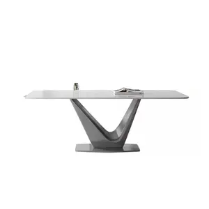 工場直接デザイナーイタリアのミニマリスト高級光沢焼結石長方形ステンレス鋼ダイニングテーブル