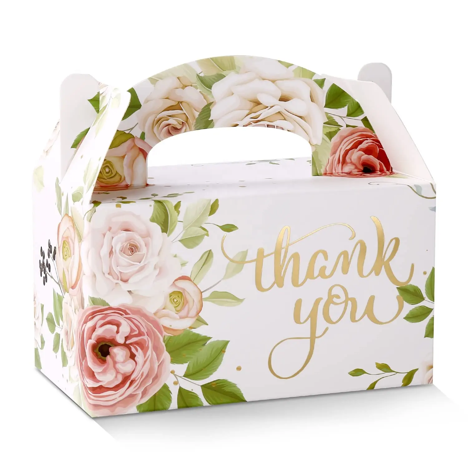 Customized Floral Design Treat Boxes Embossed Gold Foil Wedding Thank You Gifts Packing Paper Boxes
